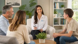 familia en una sesión de terapia familiar sistémica